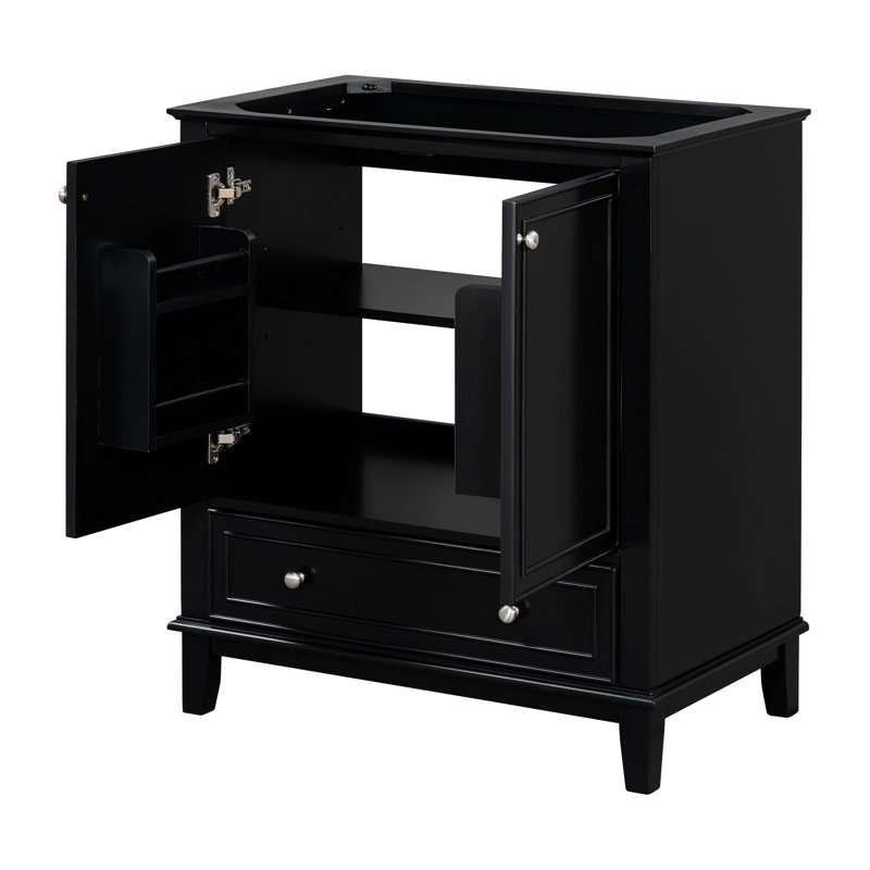 Armoire de salle de bain en bois de style moderne avec portes et tiroir, Noir, noir, noir, noir