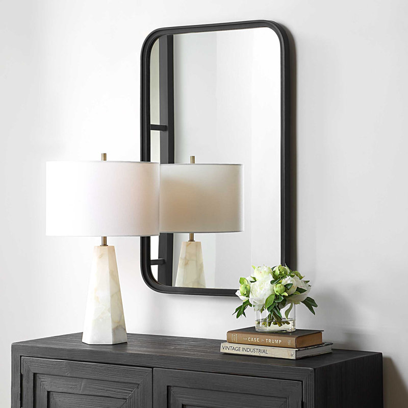  Miroir d'appoint mural rond arrondi avec cadre noir mat