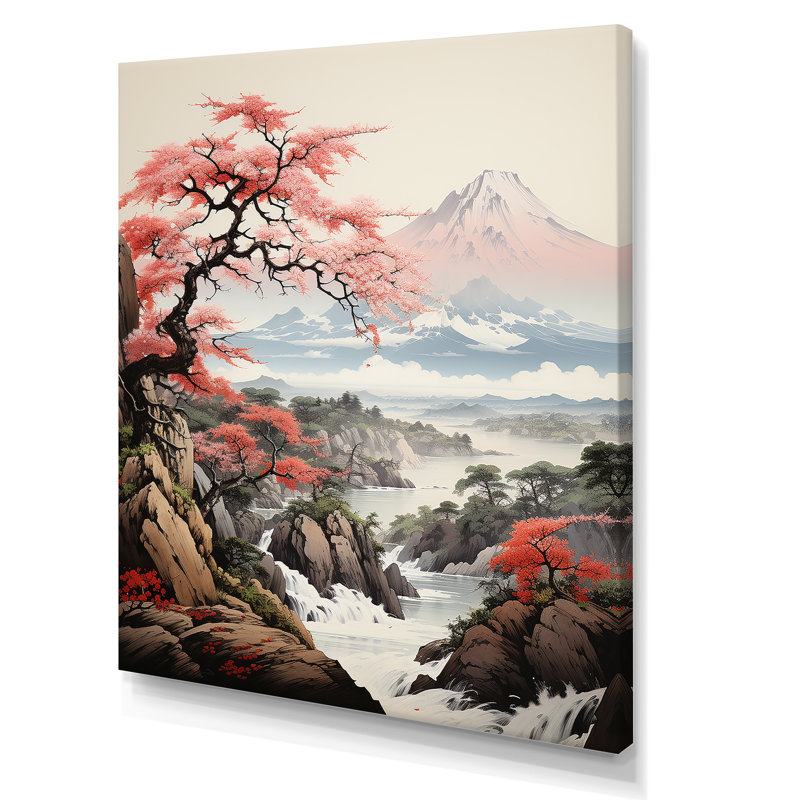 Pink Japan Mountain Springtime Cherry Blossoms V - Japan Wall Art, Wrapped Canvas, 20" H x 12" W x 1" D