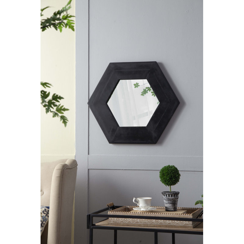 Miroir hexagonal 18,5 "x 18,5" avec cadre en bois massif, Noir