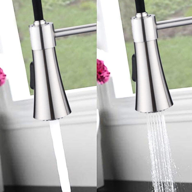 Commercial Stainless Steel Kitchen Faucet With Brushed Nickel Finish - Scratch Pull Down Spray For Efficient Sink Maintenance 304 In Water Spot And Fingerprint 360 Degree Swivel Function Convenience
