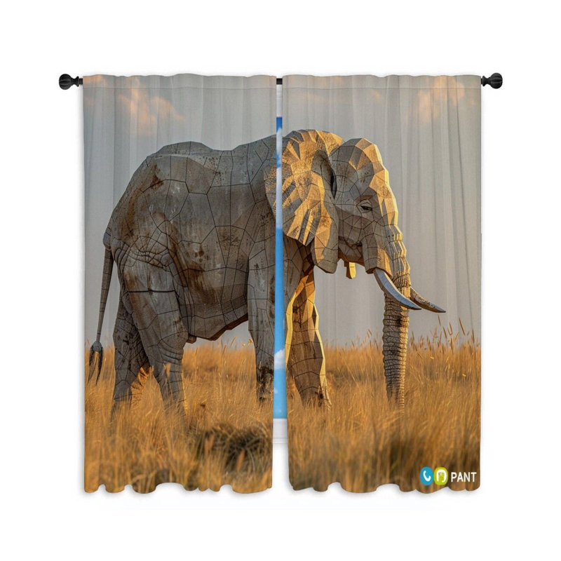 Stone Elephant Animal Room Darkening Curtain Pair, 40" W x 54" L