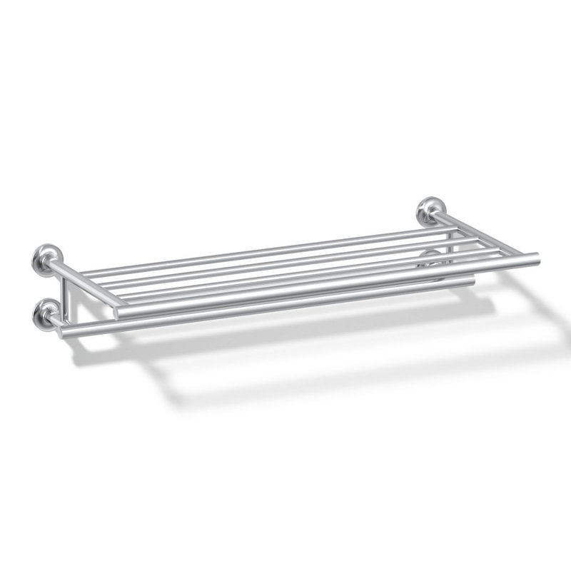 Purist 24" Hotelier Metal Wall-Mount Bathroom Shelf, Towel Holder, Polished Chrome