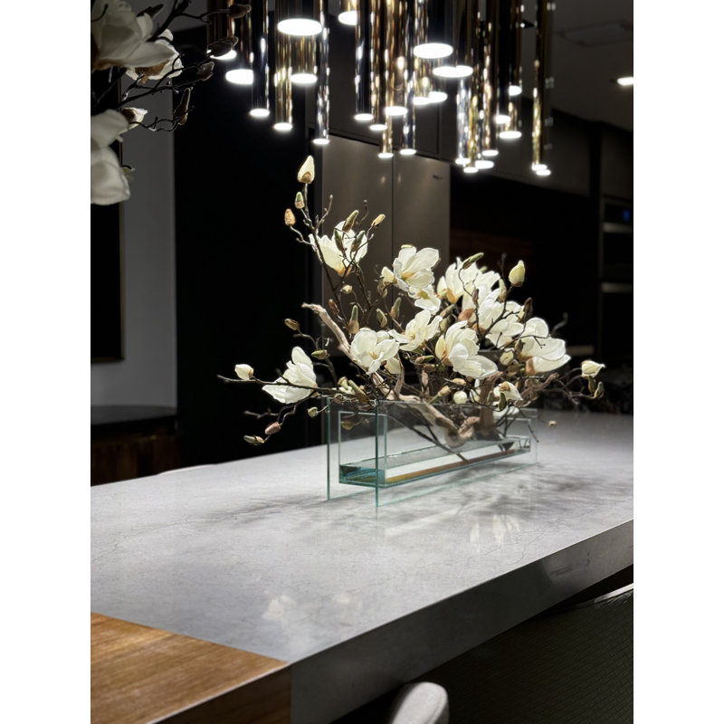 Sloped Glass Planter With White Magnolias