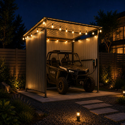 Pergola extérieure 6 x 6 pi avec toit rigide, abri de jardin en métal et abri de rangement pour vélos, abri de patio robuste pour la cour, la terrasse, la pelouse, le barbecue et les animaux