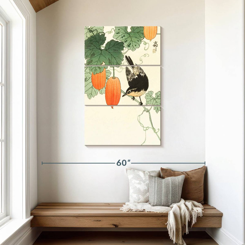 Brampt oiseau et kaki, H 45 po x l 28 po