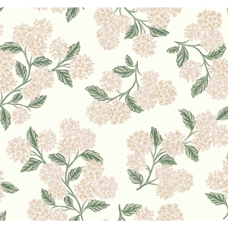 Papier peint 27 'x 27 "Hydrangea, Beige / Rose