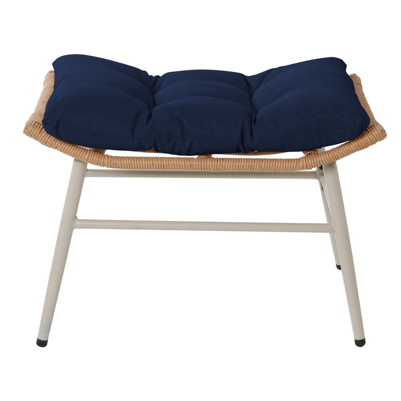 Repose-pieds en osier avec coussin Sunbrella® Annamarja, Bleu marine