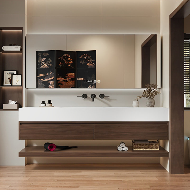 Armoire de salle de bain rétro, H 18,9 po x l 62,99 po x P 19,69 po, Brun