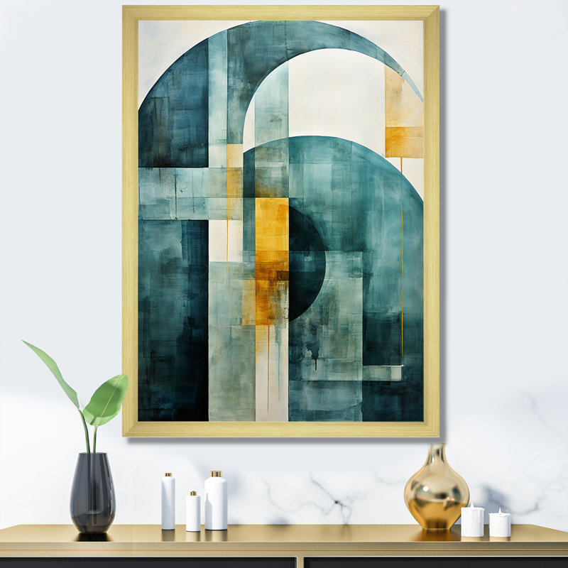Aquamarine Arches Blist - Formes abstraites, reproduction sur toile, H 20 po x l 12 po x P 1 po, Cadre doré simple