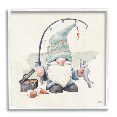 Gnome, canne à pêche, été, aquarelle, thème de la plage par Janelle Penner - Peinture