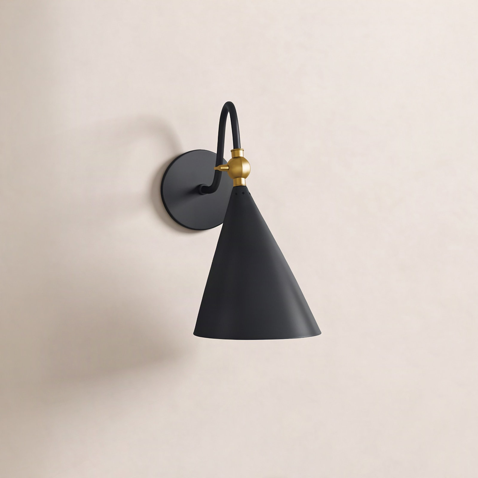 Cogan Single Light Dimmable Armed Sconce, Aged Brass/Black