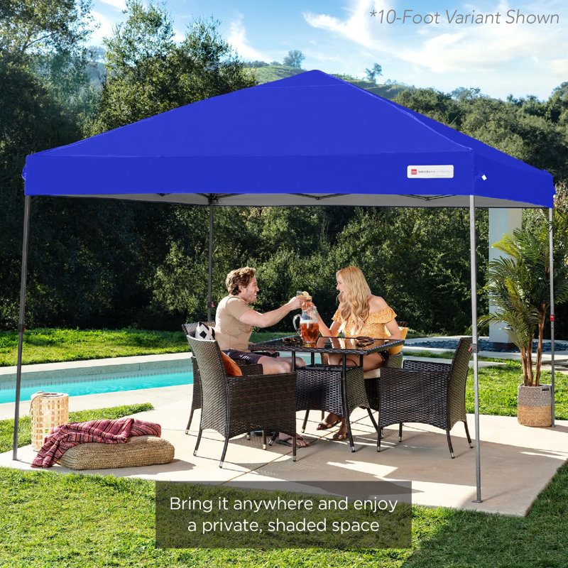Best Choice Products Easy Setup Pop Up Canopy W/ 1-Button Setup, Wheeled Case, 4 Weight Bags, 12ft x 12ft, Resort Blue