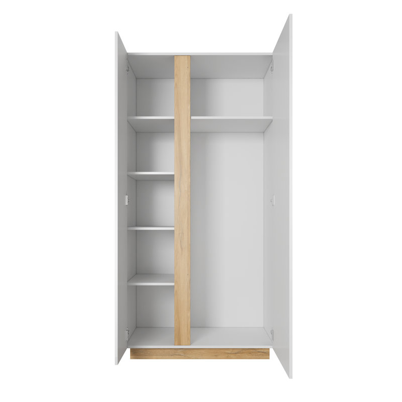 Janaeya 2 Door Manufactured Wood Wardrobe, White Gloss
