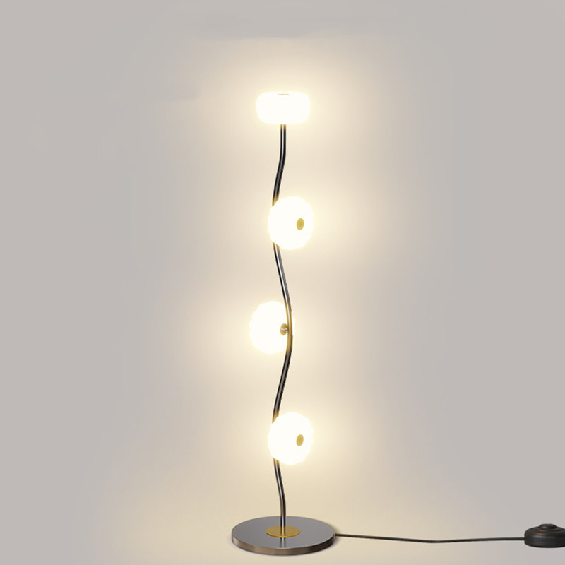 Lampe sur pied moderne en fer forgé, aluminium et PVC Modern Minimalist, Noir