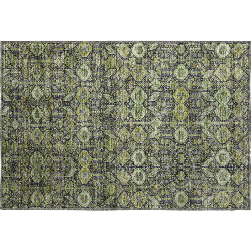 Premium Machine Washable Cerrito AMF574 Green Rug, Rectangle 1'8" x 2'6"