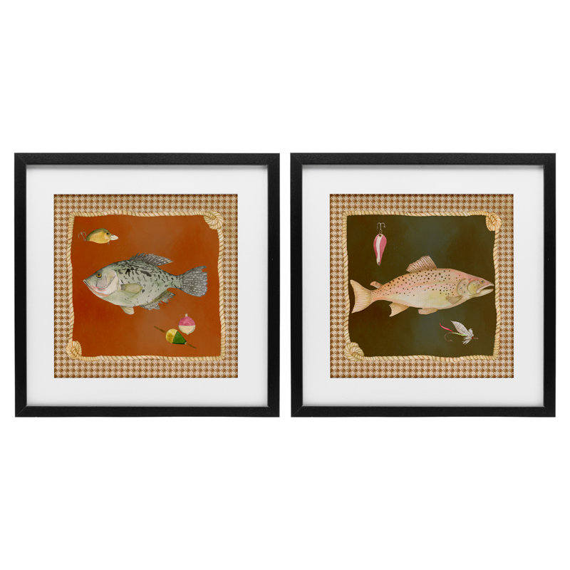 Fish & Lures over Houndstooth, ensemble de 2 reproductions encadrées sous verre, par Lee Ann Sanders, H 13 po x l 13 po