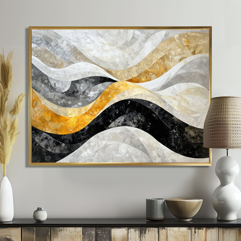 «Black Grey Paint Drift Mosaic», art cinétique - art cinétique, art mural, H 30 po x l 40 po, Impression encadrée flottante