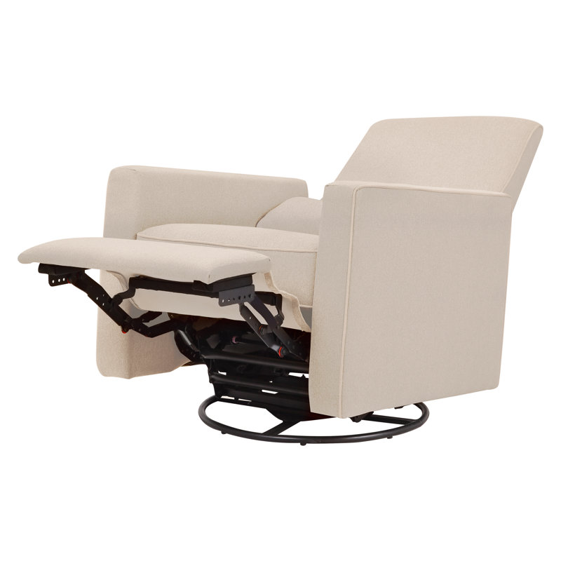 Navy Swivel Recliner with Plush Pop-Up Leg Rest and Metal Frame