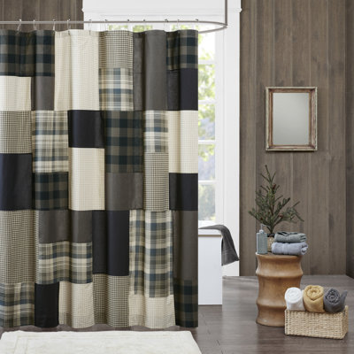 Woolrich Winter Hills Tan 100% Cotton Patchwork Single 72x72'' Shower Curtain