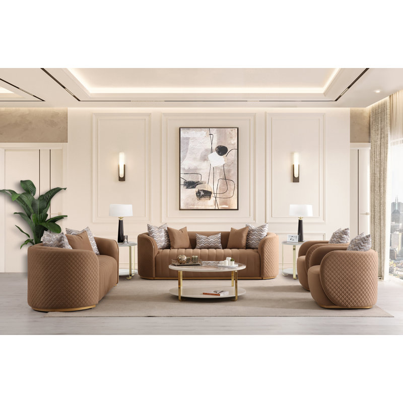 Ariana 83'' Velvet Round Arm Loveseat, Caramel, 31" H x 83" W x 35" D