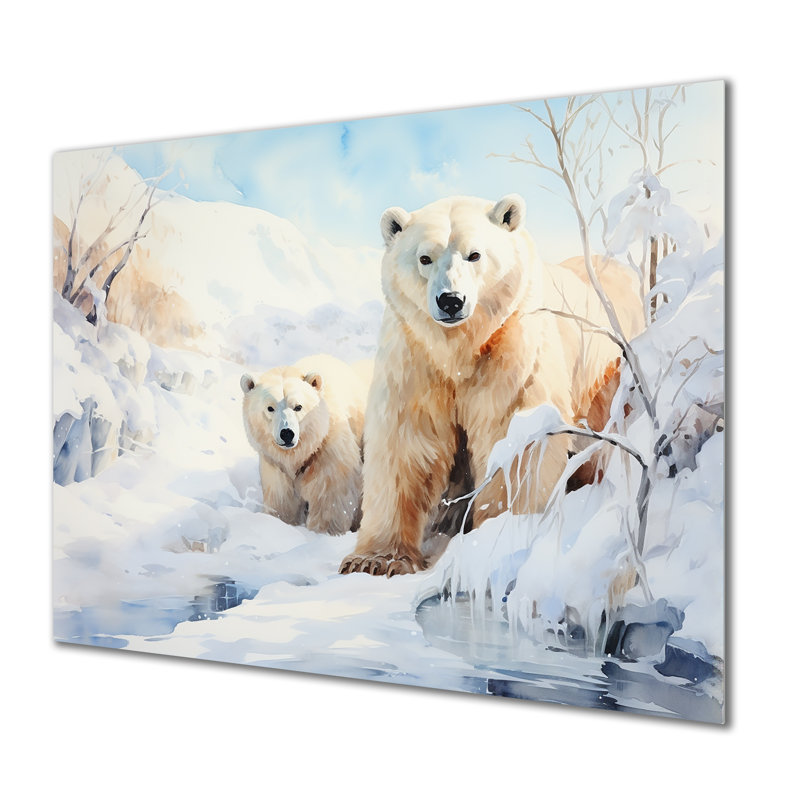 Neige avec ours polaires en hiver IV - Ours 2, art mural en métal, H 16 po x l 32 po x P 1 po