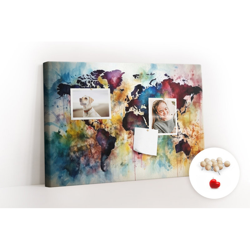 Wall Mounted cork board with print home decor message pin boards home office bulletin board ideas ideas Watercolor map