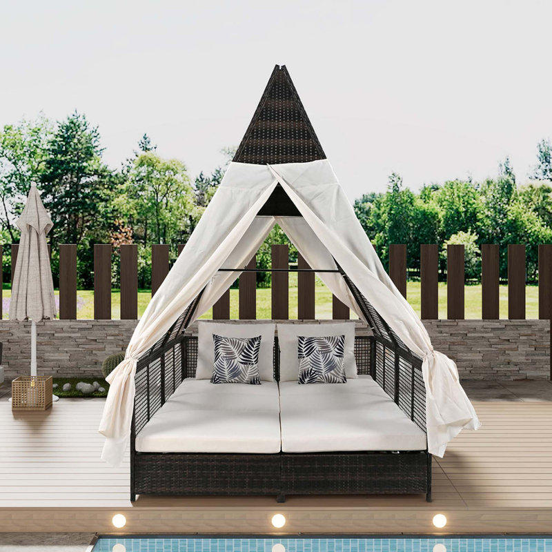 Outdoor Patio Daybed with Adjustable Backrest and Multiple Comforts, Cream