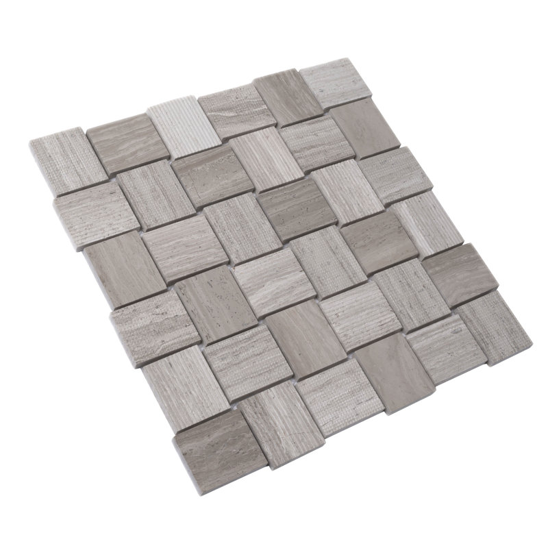 1.6 x 1.9 Marble Basketweave Mosaic Tile, Wooden Beige