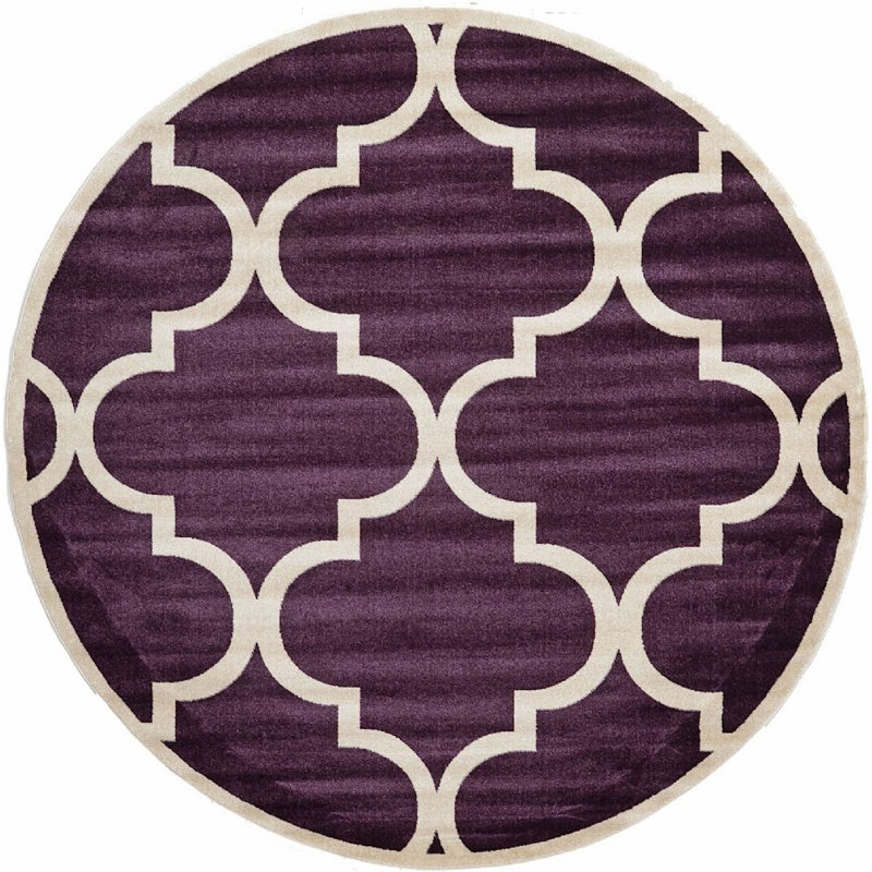 Tapis mauve / beige à motif géométrique Theodora, Rond 6 pi