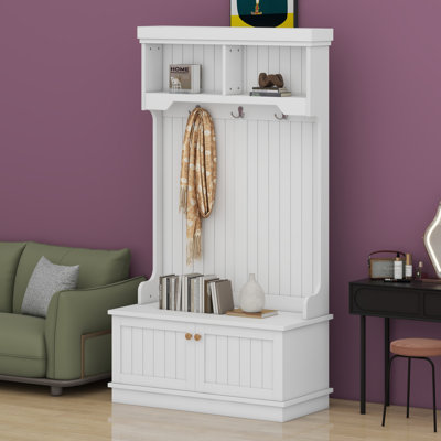 Hall Tree With Storage Shoe Bench For Entryway And Hallway, 4-In-1 Design Coat Racks With Hooks For Living Room