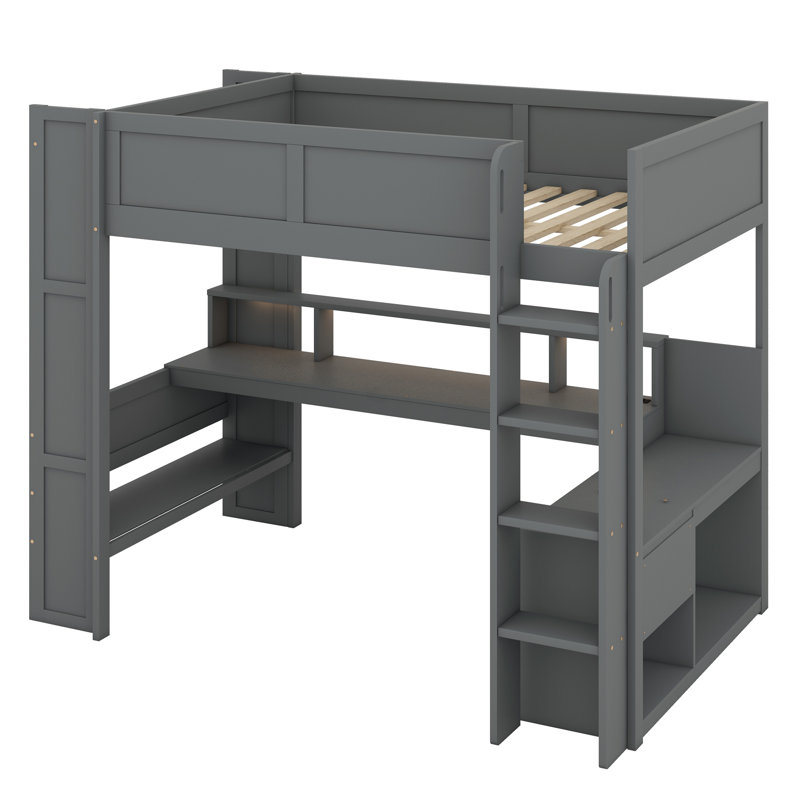 Lit mezzanine avec bureau Gaming, tablettes multi-rangements, DEL et station de charge