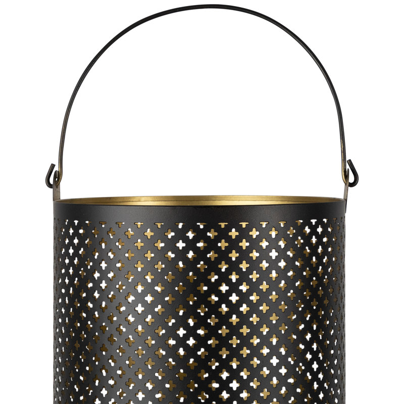 Iron Mesh Candle Holders With Handles - 10" - Gold Finish - Set Of 3, Black