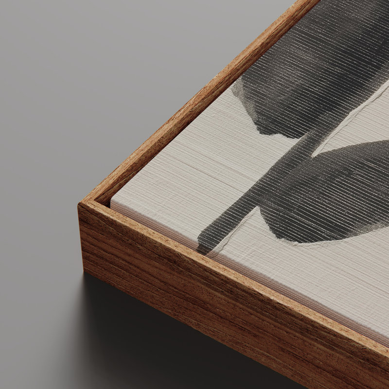 «Minimal Black Leaf Botanical Modern Nature», art mural encadré 3 pièces, 36" H x 24" W, Naturel