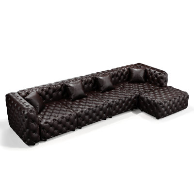 Ensemble de canapé moderne 134,4 po, canapé modulaire rembourré en similicuir 4 places avec conception touffetée à la main pure, 1 repose-pieds et 4 coussins, combinaison multiple pour le salon