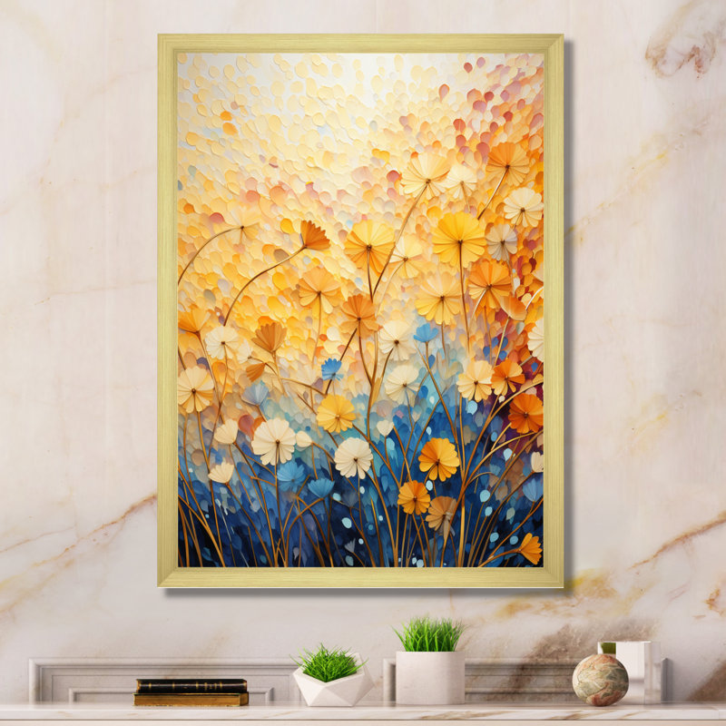 Golden Harvest III - Décoration murale paysage abstrait, Encadrement doré, H 44 po x l 34 po x P 1,5 po