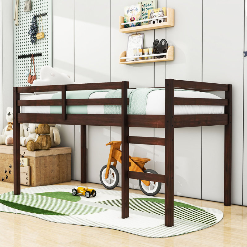 Twin Wooden Loft Bed With Ladder And Slats, Espresso