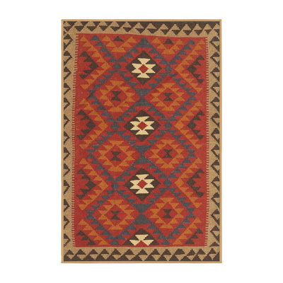 Tapis de zone rouge/noir/brun contemporain
