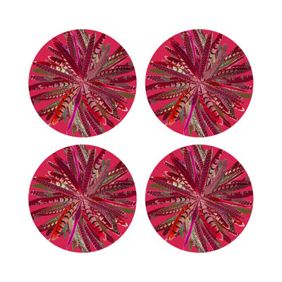 Pheasant Feathers Vegan Leather Round Pebble Placemat