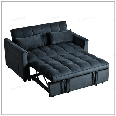 3 in 1 Convertible Sleeper Sofa Bed, Modern Pull Out Couch with Adjustable Backrest, Velvet Loveseat Futon for Living Room and Apartment