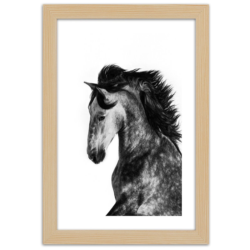White Horse Galloping Animals - Single Picture Frame Print, 100cm H x 70cm W, Light Brown