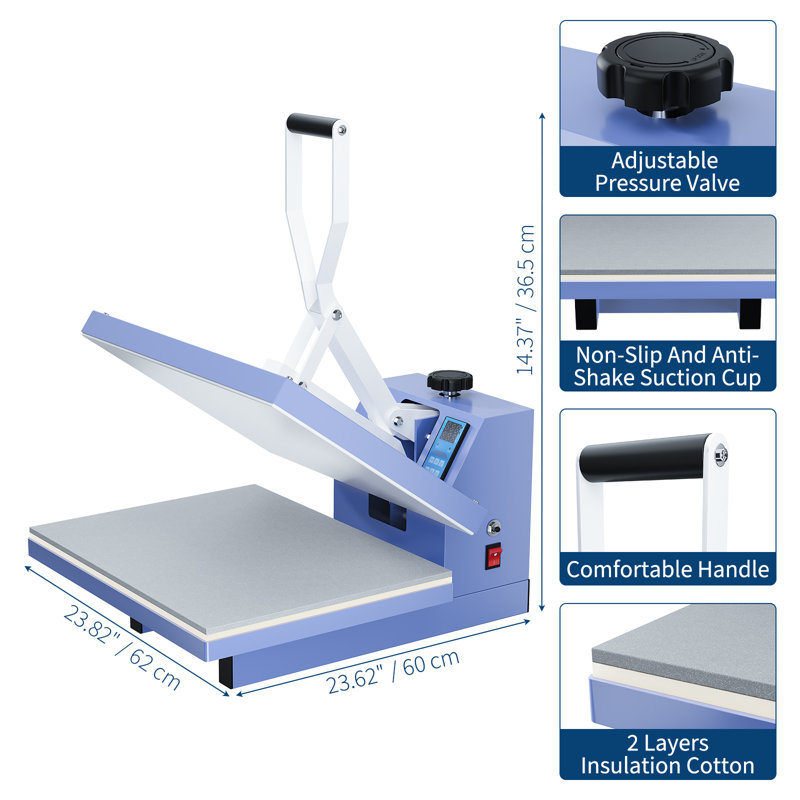 Presse à chaud 16 po x 20 po / 16 po x 24 po, presse à chaleur, technologie de chauffage uniforme, grand panneau de commande, sublimation numérique par transfert de chaleur pour t-shirts, vêtements, sacs en toile