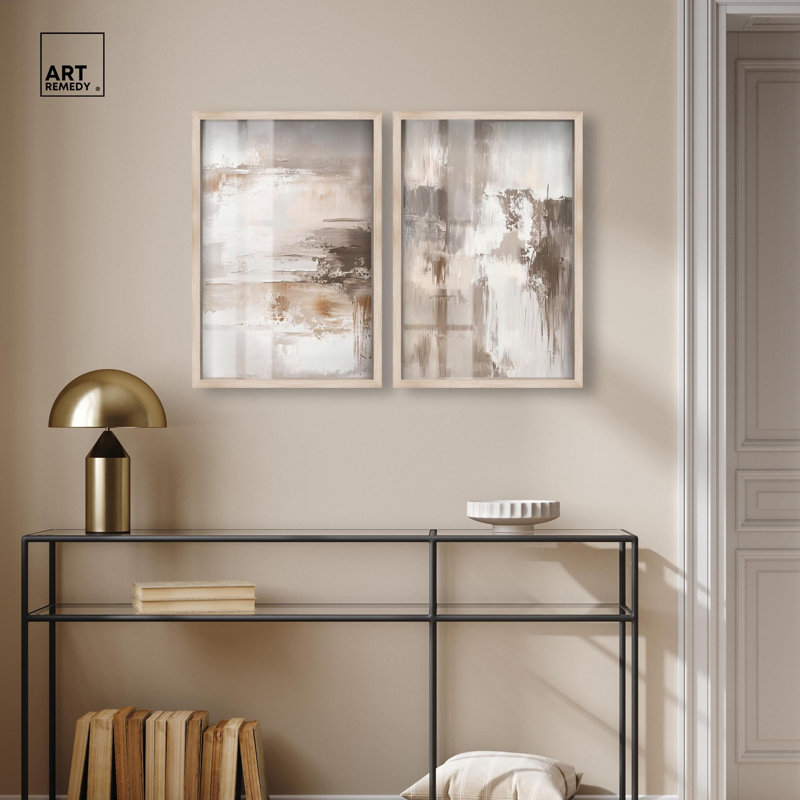 Ensemble de décoration murale abstraite « Stonewashed Tones Duo » avec cadre en relief par Art Remedy, cadre noir, 10 x 15
