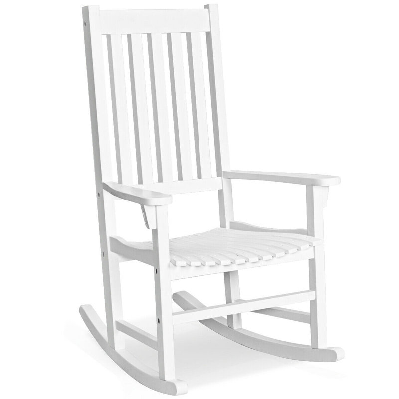 White Acacia Wood High Back Patio Rocking Chair
