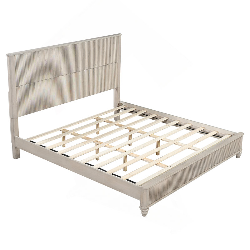 Grand lit plateforme cannelé Sawyer, Beige, Grand