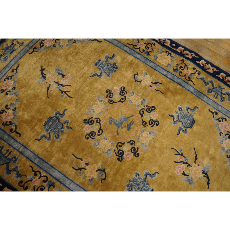 Vintage Silk Chinese Floral Knotted Rug