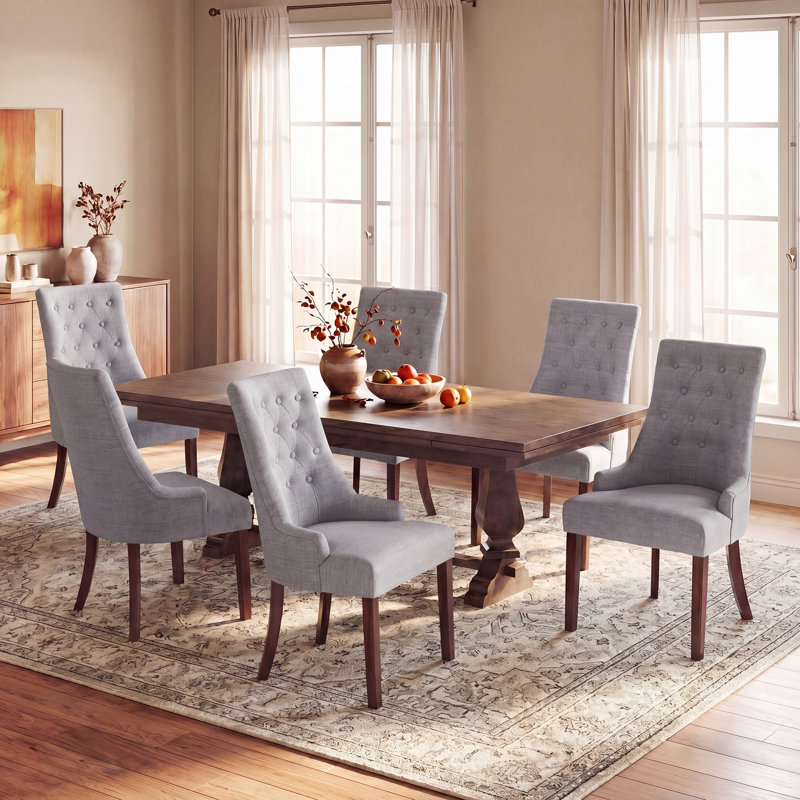 Parsons Upholstered Dining Chair Tufted  Soild Wood Side Chair, Light Gray