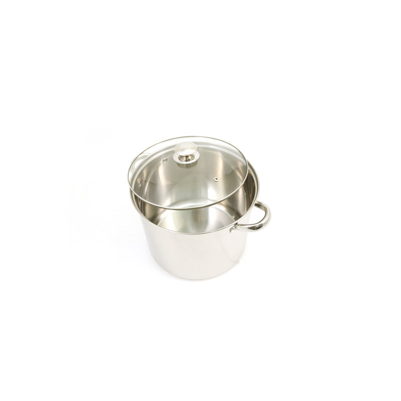 Mirror Polished Stainless Steel Stock Pot with Tempered Glass Lid