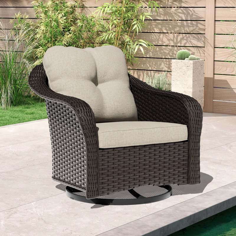 Mudassir Swivel Wicker Outdoor Lounge Chair, Beige