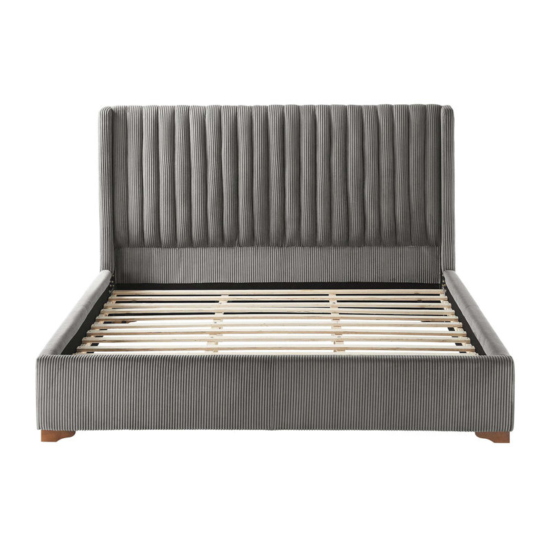 Modern Design Bed Frame Upholstered Queen Bed Frame Platform With Headboard Corduroy Headboard Wooden Slats Support, King